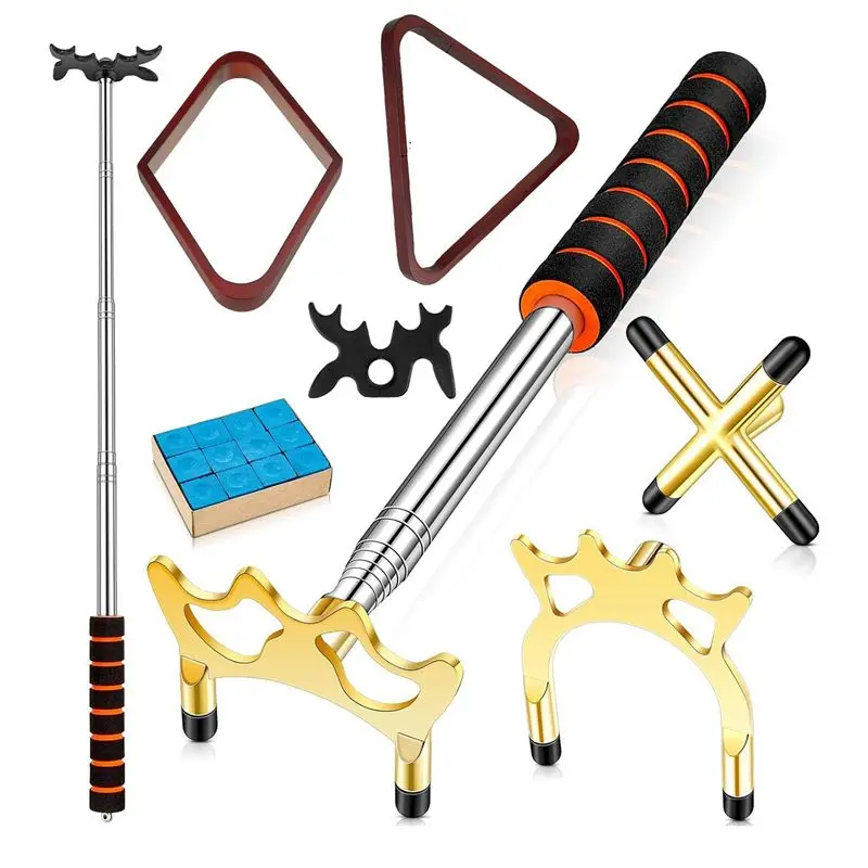 

Retractable Billiards Pool Cue Stick Bridge With 3Pcs Removable Brass Bridge Head Billiard Table Pool Cue Accessories