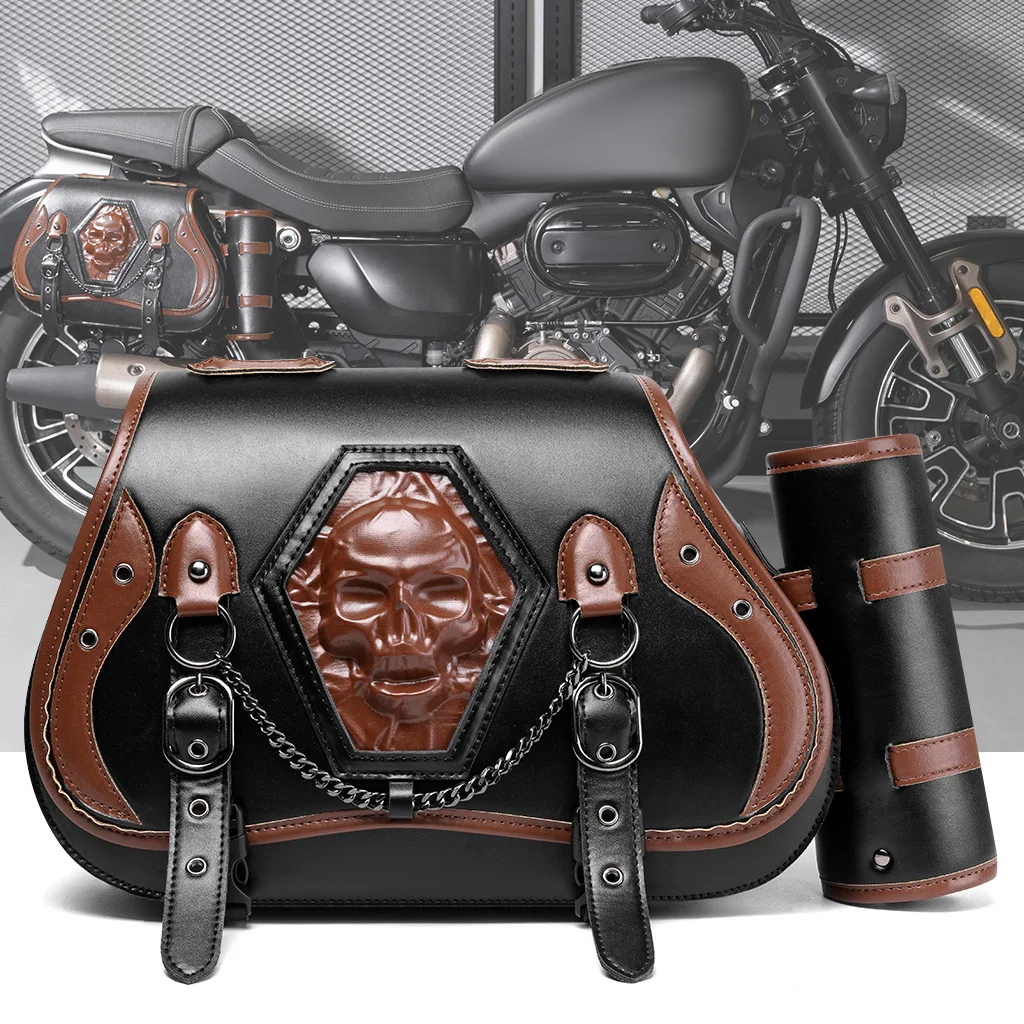 Newest Universal Retro Embossed Motorcycle Hanging Bag PU Leather Rider Modification Bag Multi-model for Har ley Hon da Yama ha