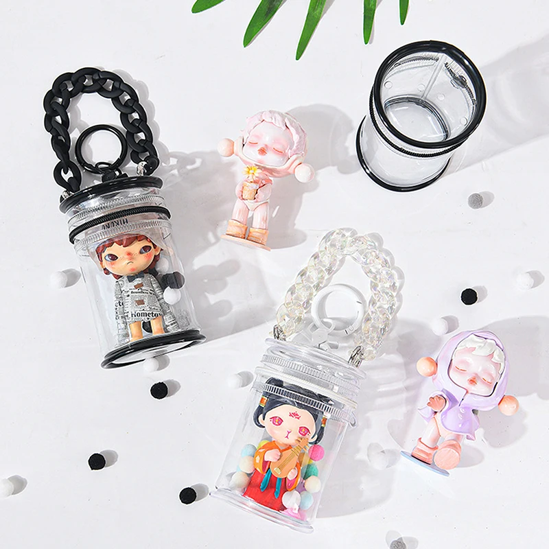 Dustproof Barrel-shaped Mystery Box PVC Organizer Transparent Storage Box Doll Bag Organization With Keychain Case