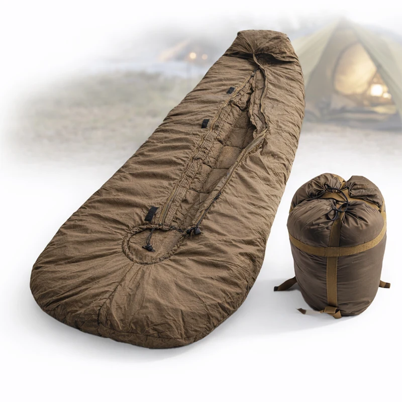 

Nylon Rip Stop Waterproof Warm Mummy Sleeping Bag Three Season Coyote Tan Lightweight Design for Summer Camping