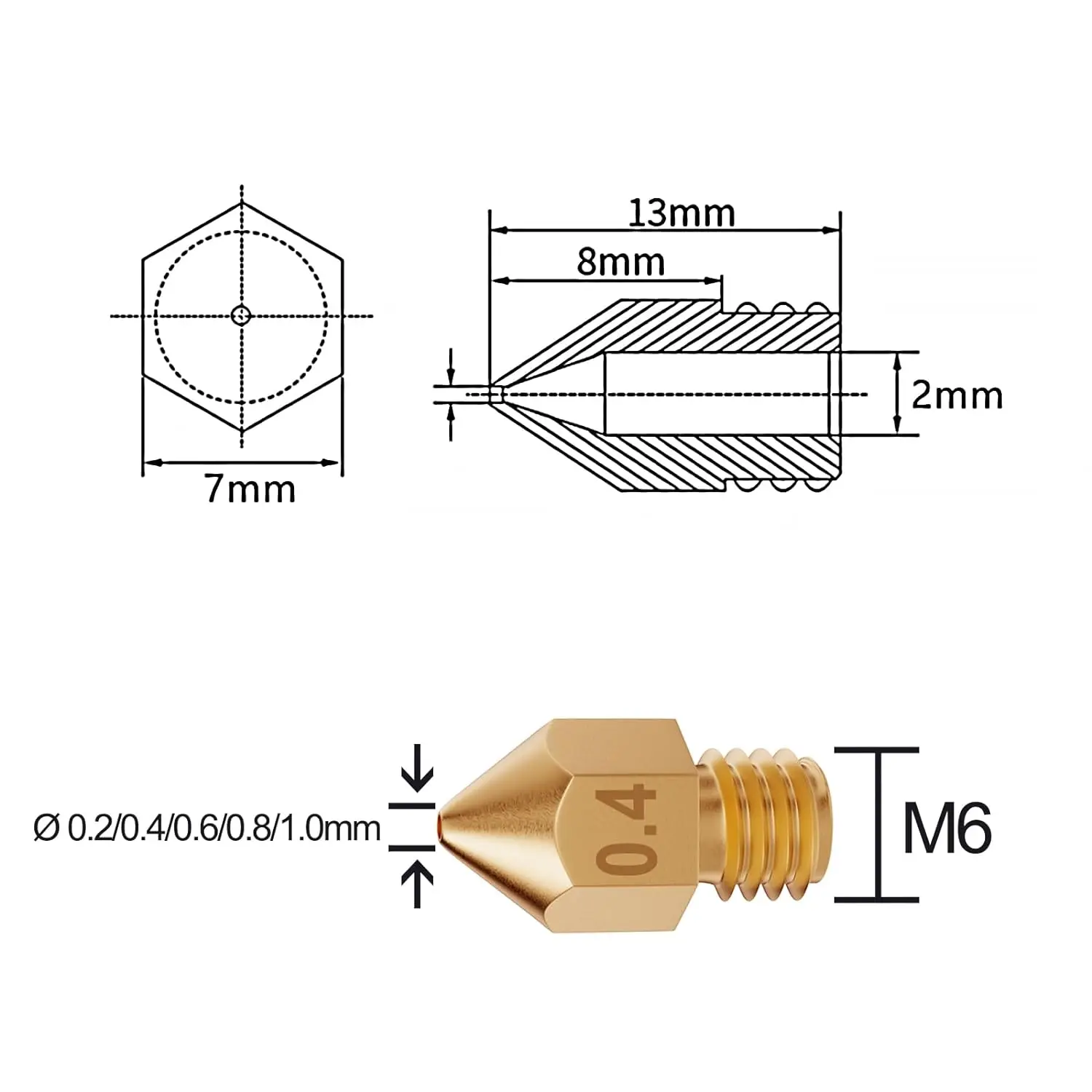 HIKUDIY 24PCS 0.4mm Brass MK8 Nozzle Kits for Ender 2 Ender 3 Ender 3 v2 Ender 3 pro Ender 5 CR-10 3D Printer