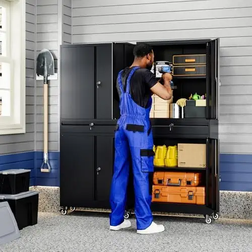 Metal Garage Storage Cabinet with Locking Doors and Adjustable Shelves, 73