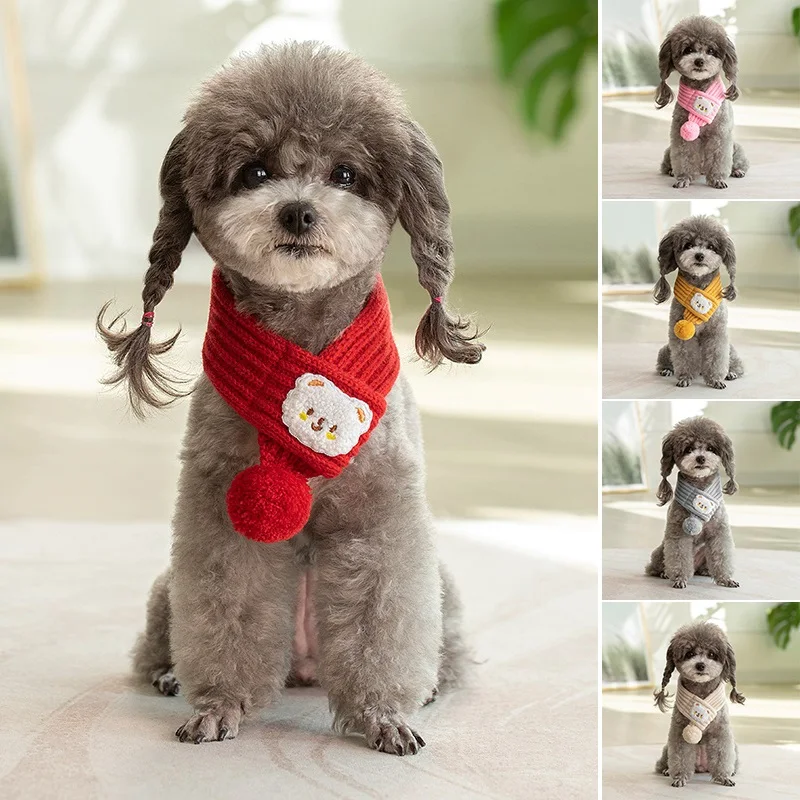 Winter Warm Puppy Dog Cat Scarf Christmas Cute Pet Accessories for Small Medium Dogs Poodle Yorkshire Scarves mascotas Products