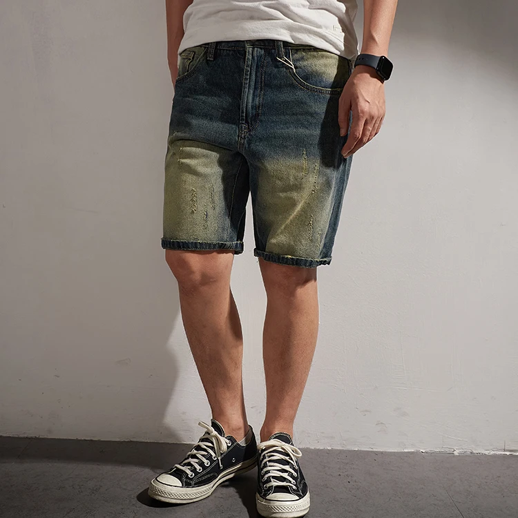 2022 Summer New American Retro Multi-pocketed Denim Shorts Men\'s Fashion 100% Cotton Washed Old Straight Casual Five-point Pants