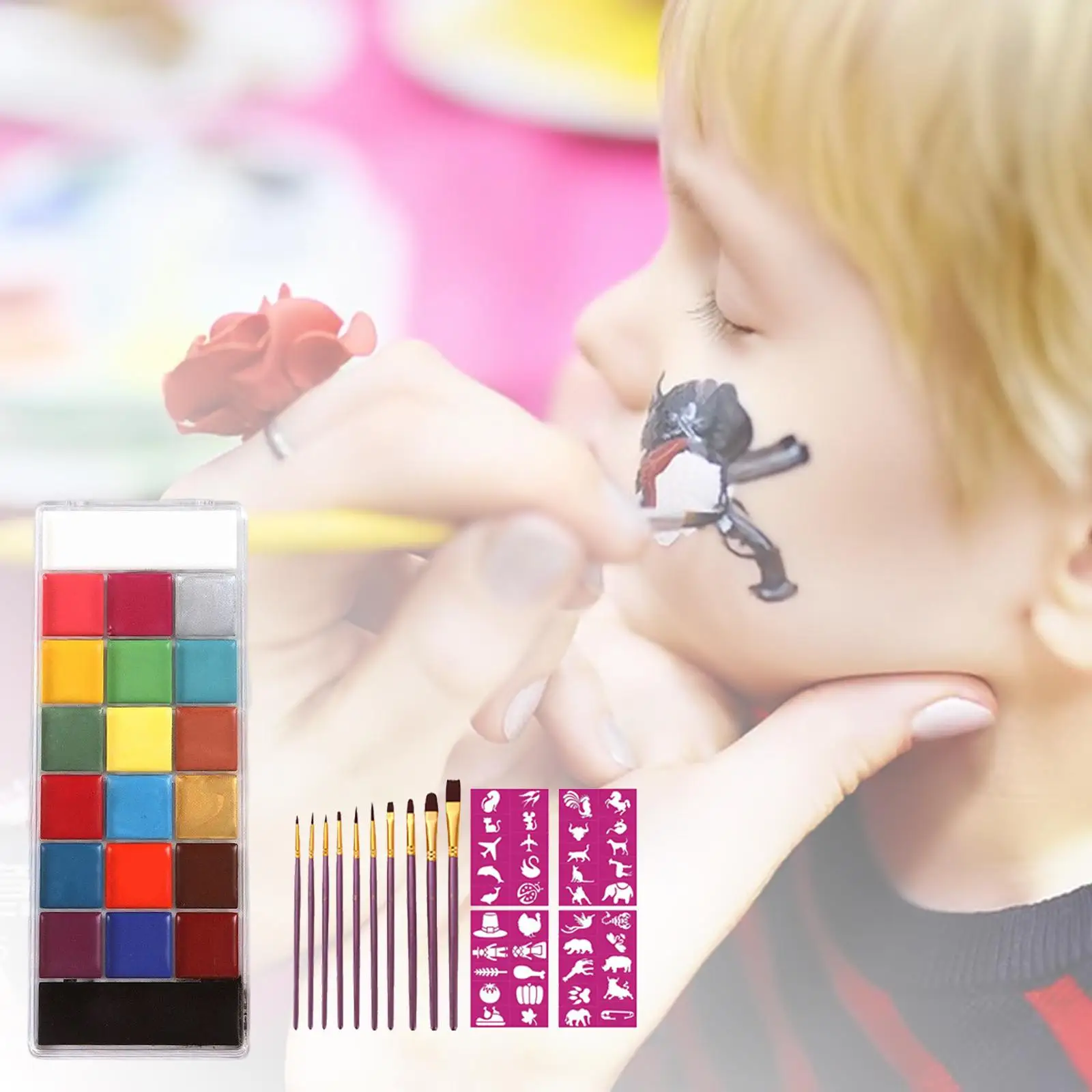 20 Colors Face Body Paint with Stencils Brushes for Party Stage Kids Adults
