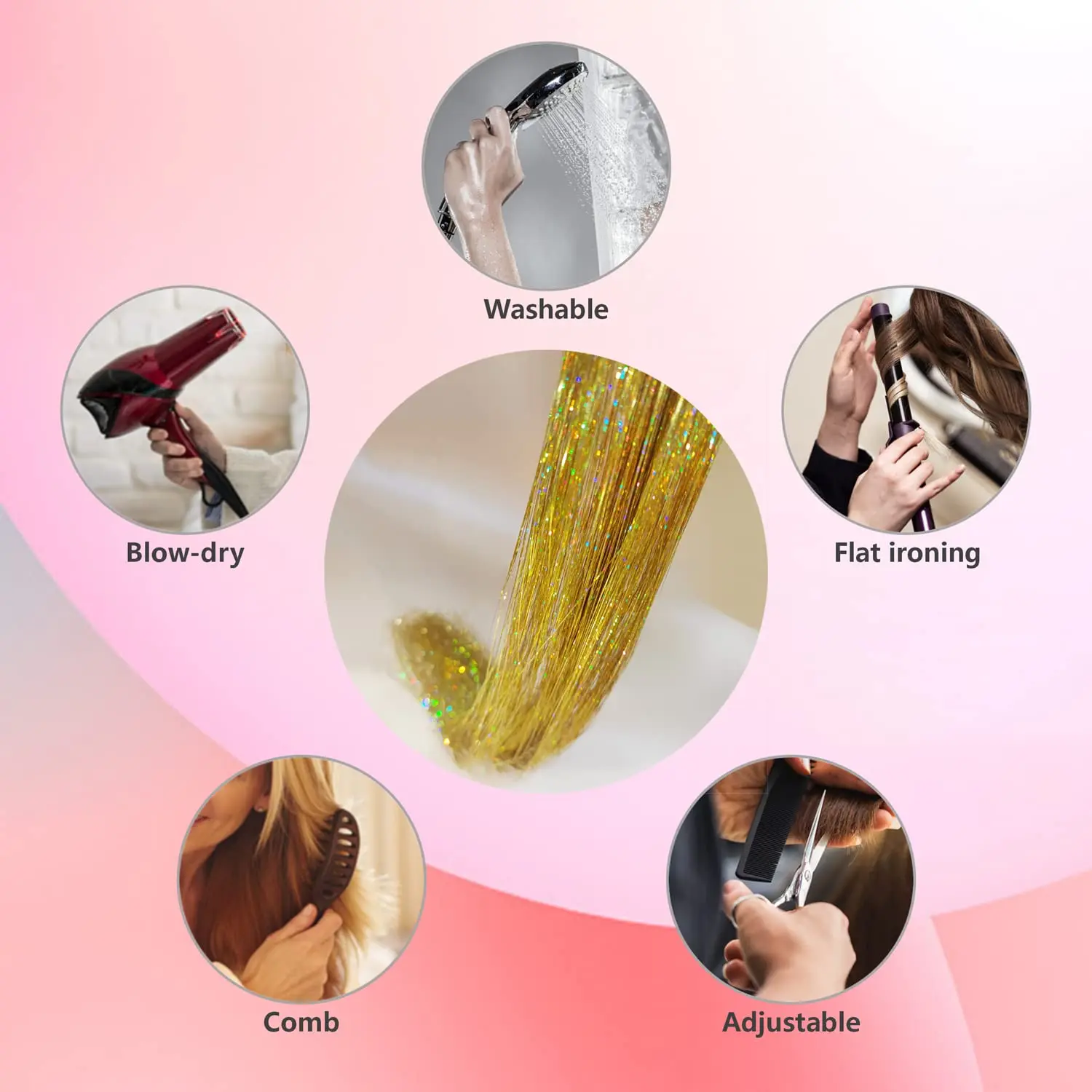 Мишура для волос, 50 дюймов, 8 упаковок, 1600 прядей, синтетические наращивание волос, блестящие аксессуары для волос, сверкающие сказочные блестки для женщин и девочек