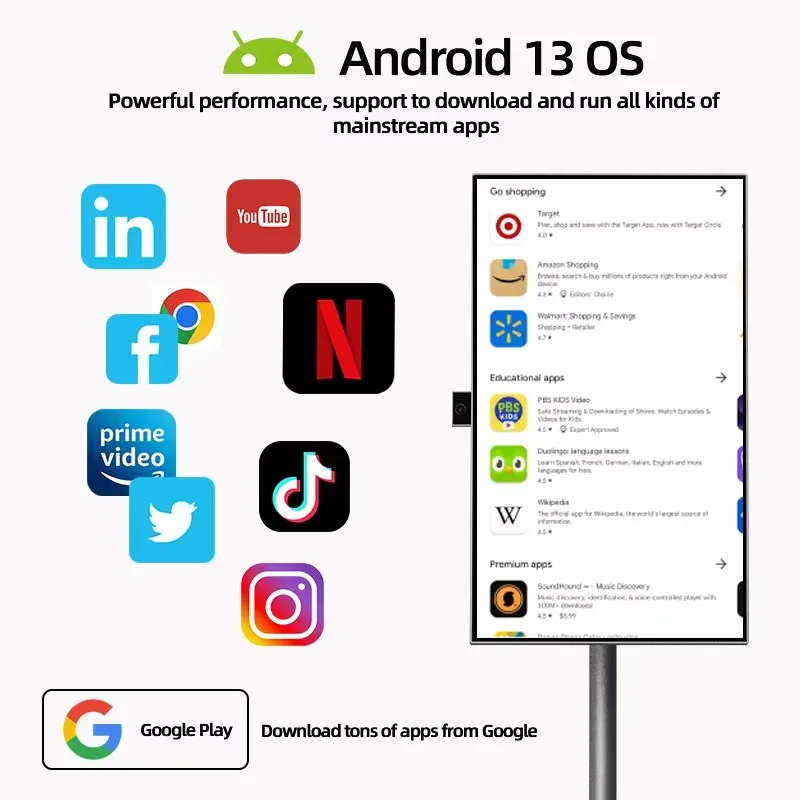 سعر الجملة 27 بوصة تعمل باللمس تلفزيون متنقل 27 "شاشة تفاعلية أندرويد 12 لافتات رقمية تلفزيون محمول ذكي مع بطارية