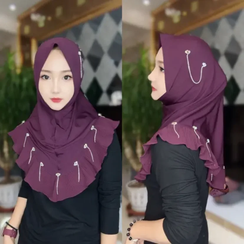 

2024 New Muslim Women Tassels Decor Soft Instant Hijab