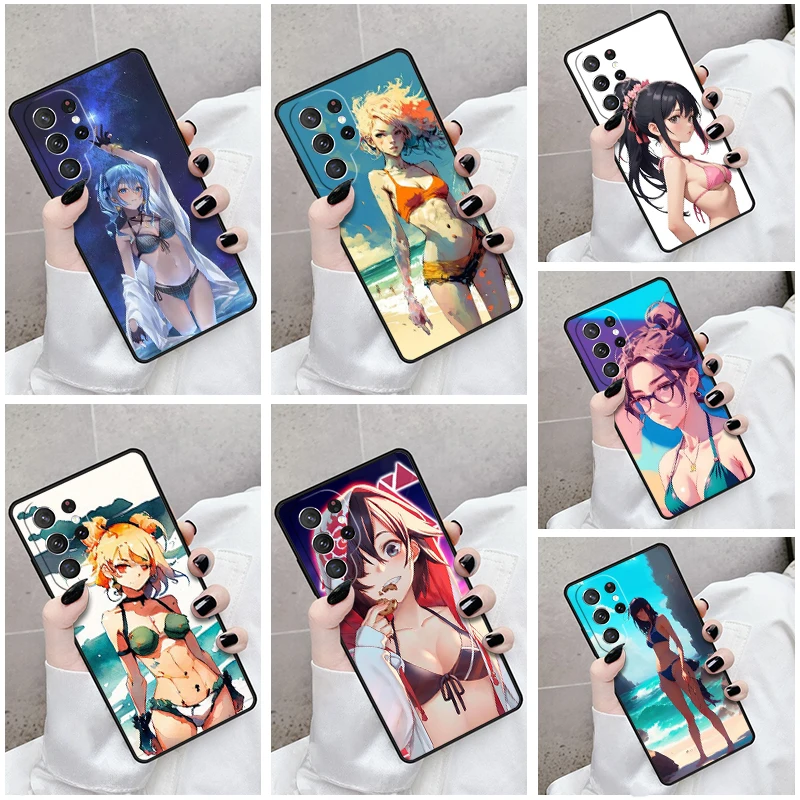 Phone Case For Samsung Galaxy S24 S23 S21fe S22 Ultra Plus Note 10 20 S8 S9 S10 Cover Sexy Anime Bikini Girl