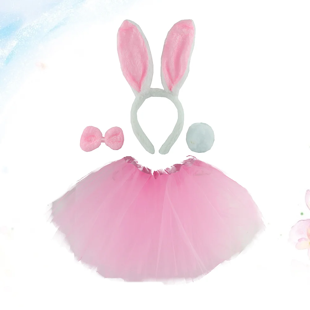 4 Pcs Girl Rabbit Outfit Makeup Headbands Tutu Mesh Skirt for Kids Cosplay Costume Child