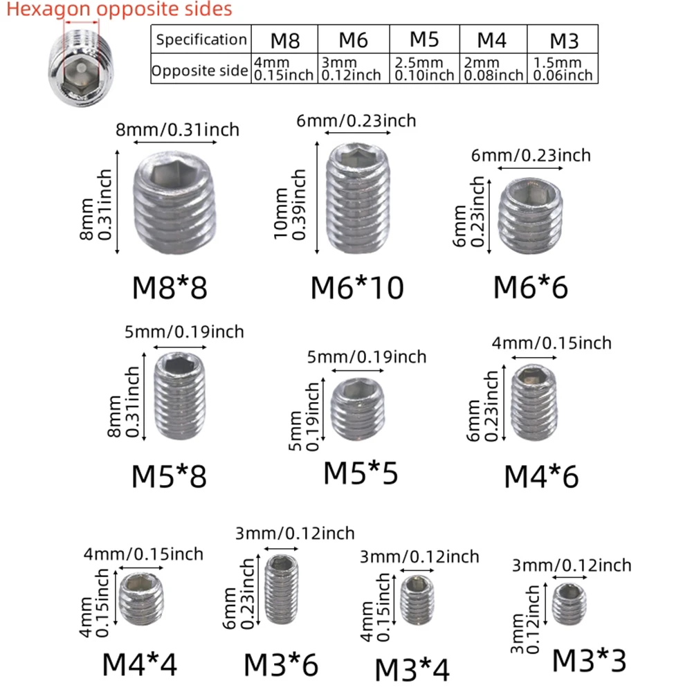 304 stainless steel M3 M4 M5 M6 M8 hex socket socket set flat end set screw For Door Handles Light Fixture 100/200PCS