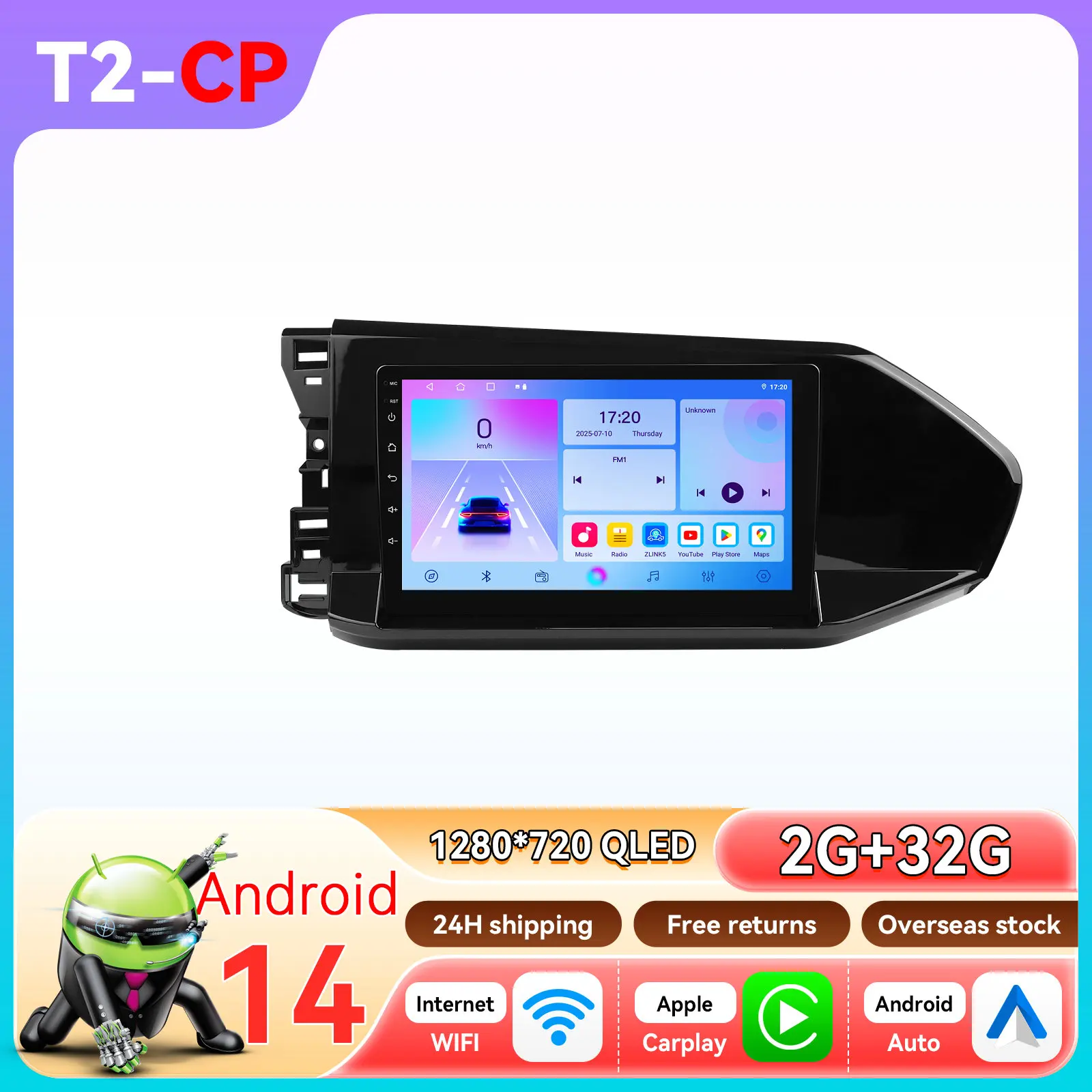 Hizpo 10.1 Inch autoradio videomultimediaspeler voor Volkswagen Caddy 2019 - 2024 linksgestuurd Carplay Android Auto GPS navigatie QLED scherm stereo 7862