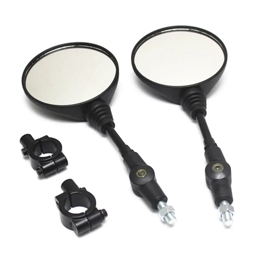 1 Pair Universal Rearview Mirror Motorcycle Scooter Aluminum Alloy Handlebar Collapsible Round Shape Rearview Side Mirror Base