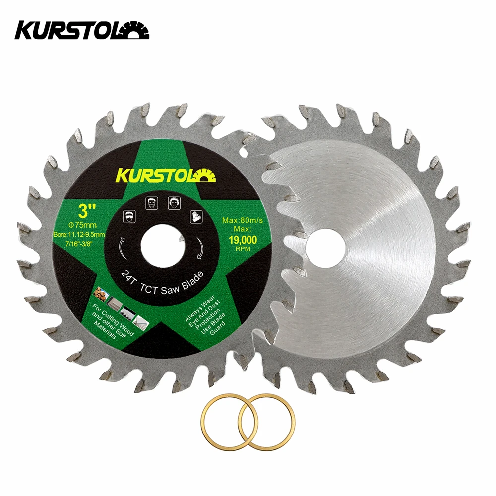 KURSTOL Dia75mm TCT lame de scie 1/2/5 pièces disque de coupe pour le travail du bois en alliage dur pour bois plastique 3 pouces Mini plaque de coupe circulaire