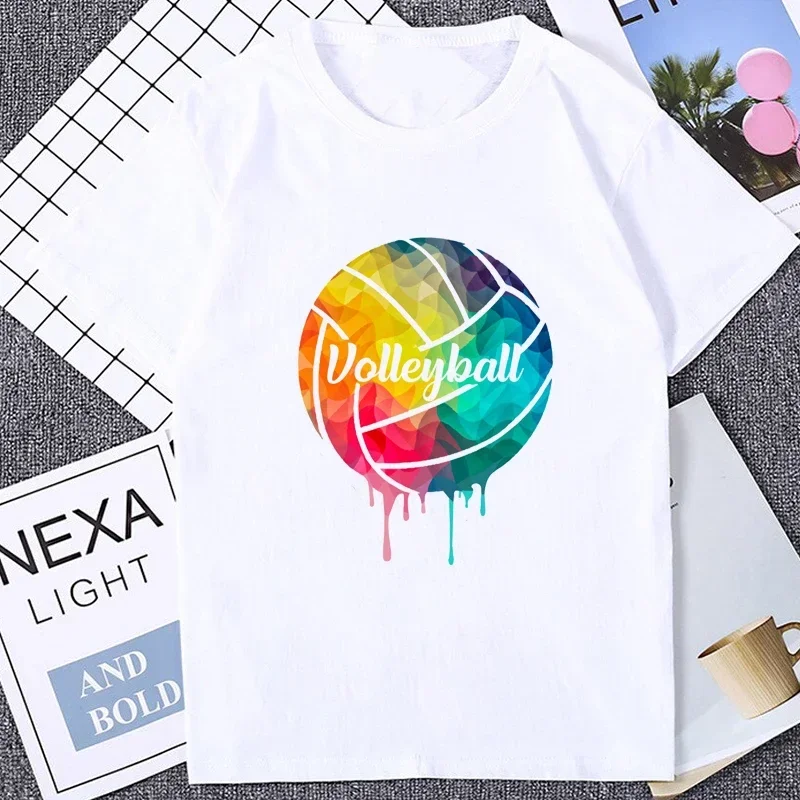 Harajuku Colorful Volleyball Printed Man T Shirt Cute Colorful Ball Streetwear Hip Hop Breathable and Comfortable Women Clothing