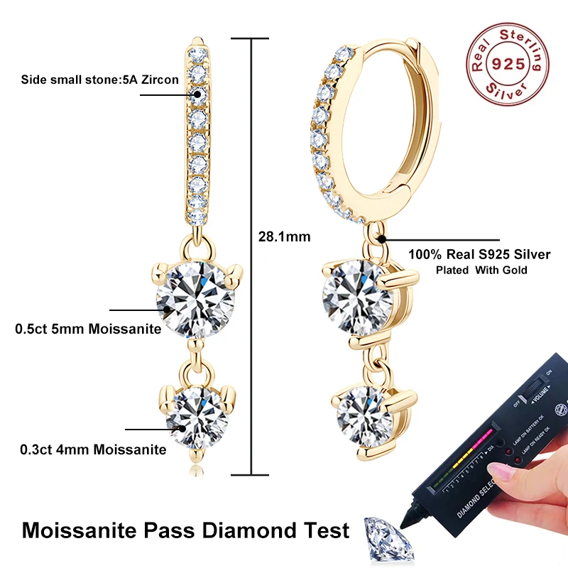 NeeTim 4 mm 5 mm D VVS1 Moissanite lange kwast oorbellen 925 sterling zilveren hoepel Dangle Oorbellen bruiloft fijne sieraden geschenken