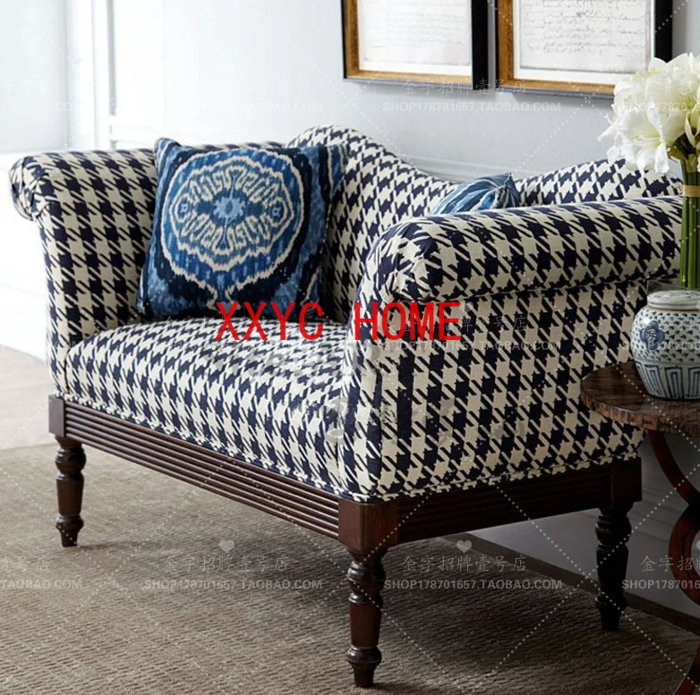 

American Country Fabric Houndstooth Single Double Three-Seat Sofa European High-End Leisure Couch