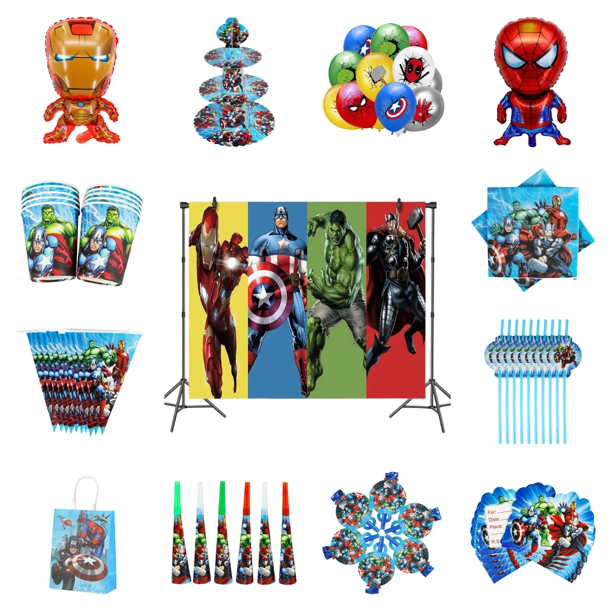 Captain America Avengers Super Hero Themed Birthday Party Disposable Cutlery Set Balloon Decoration Background Baby Shower Party