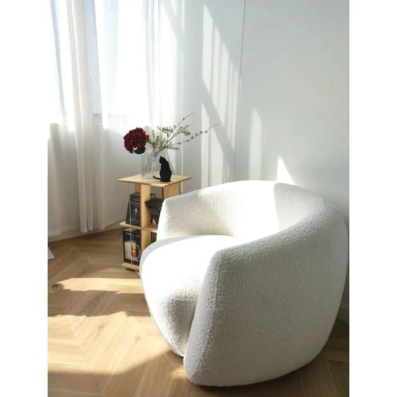 Modern Italian curved sofa fabric living room single leisure chair European simple lamb wool rotating ins wind