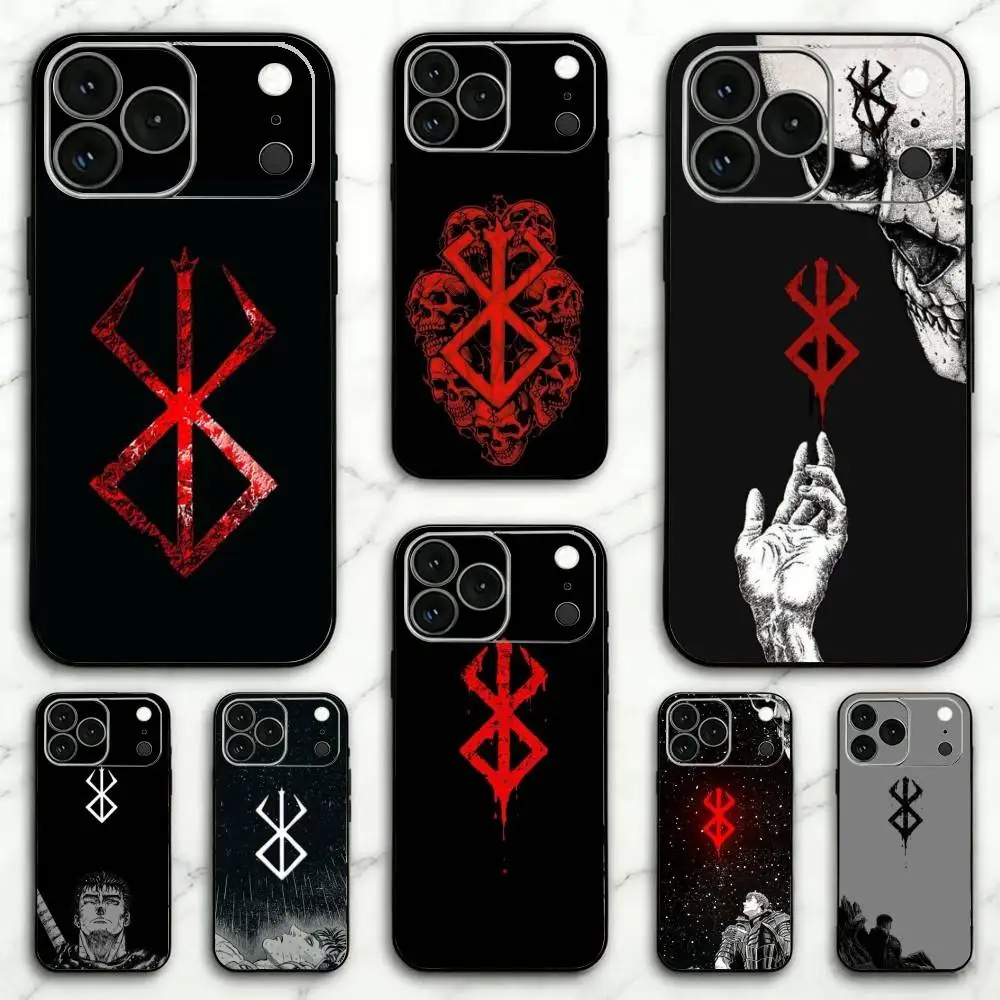 Japanese Berserk Comics Anime Phone Case For iPhone 17, 16,15,14,13,12,11 Plus,Pro Max, Others Soft Black Cover