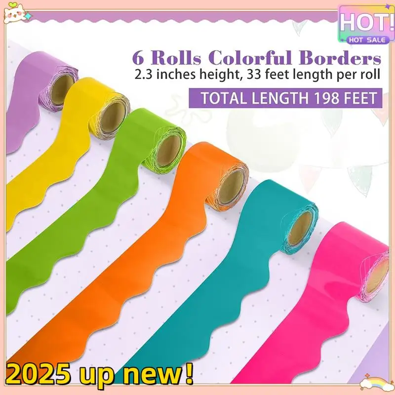 6 Rolls 198 Ft Bulletin Board Borders For Classroom, Paper Roll Scalloped Borders,For Classroom Decor, Home Decor, Party Durable