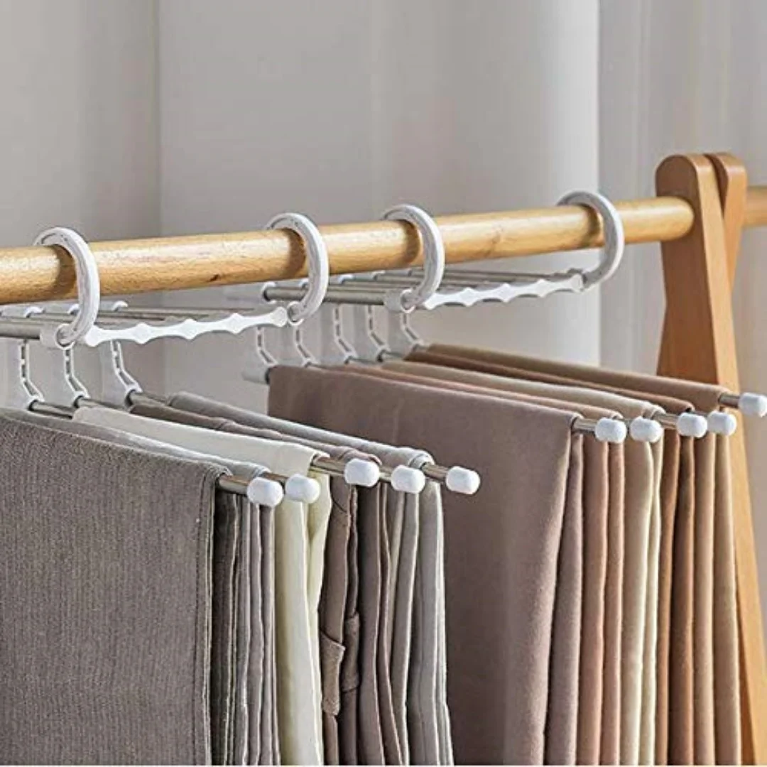 Folding Trouser Rack Telescopic Multi-Layer Pants Hanger Home Pants Clip Wardrobe Storage Artifact Pants Hanger