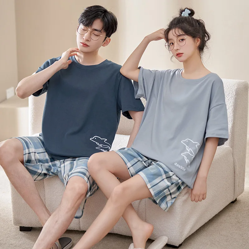 

Women's Summer Cute Japanese Cotton Couple Pajamas Sweet Men's Home Clothes Ladies Pajamas Pjs For Lovers Freeshipping