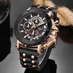 LIGE Sports Chronograph Quartz Watch for Men Fashion Silicone Strap Wristwatch Date 30M Waterproof Clock Man Relogios Masculinos