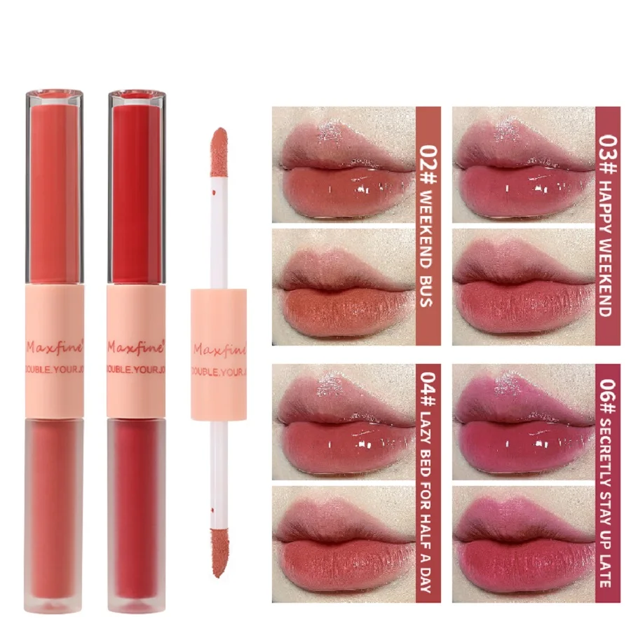 Double Headed Lip Gloss Waterproof Moisturizing Durable Mist Matte Velvet Mirror Lip Gloss Cosmetics image 4