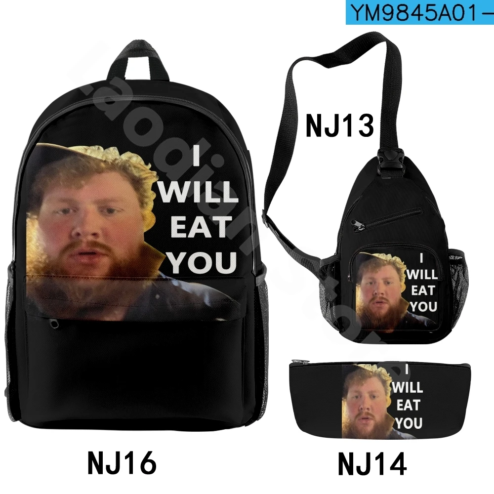 Caseoh I Will Eat You Backpacks 3 Pieces Sets 2024 Fashion Zipper Bags Unique Pencil Bag Casual Travel Bag Unisex Crossbody Bag