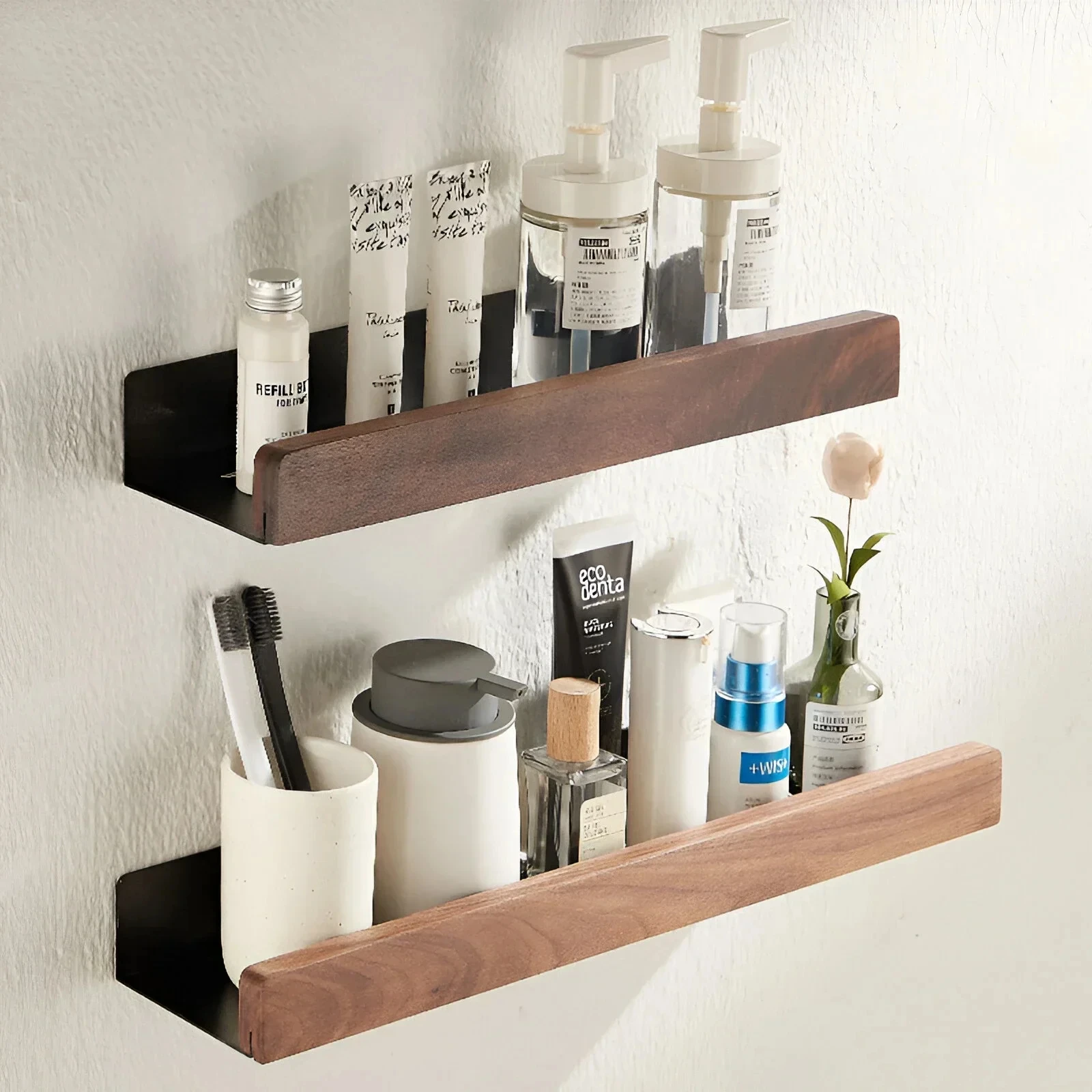 

Bathroom Storage Shelves，Wooden bathroom Rack Wall-Mounted Punch-Free, Seasoning Board shower Storage Rack，bath shelf organizers