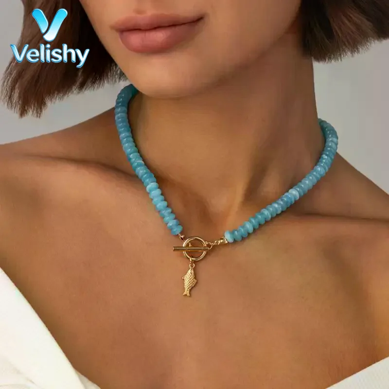 Bohemian Acrylic Beaded Necklace Handmade Colorful Fish Pendant Lightweight Unique Jewelry for Women Travel Accessories