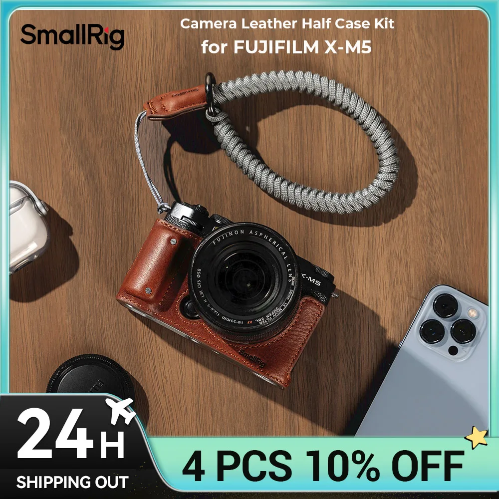 SmallRig X-M5 Camera Handgrip, Camera Leather Half Case Kit for FUJIFILM X-M5 Black and Brown Can Choose Load 10 KG 4879