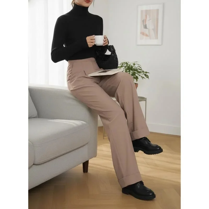 High Waist Wide Leg Suit Pants For Women Spring Commuting Style Loose Trousers Elegant Casual Office Wear Floor Length Fashion