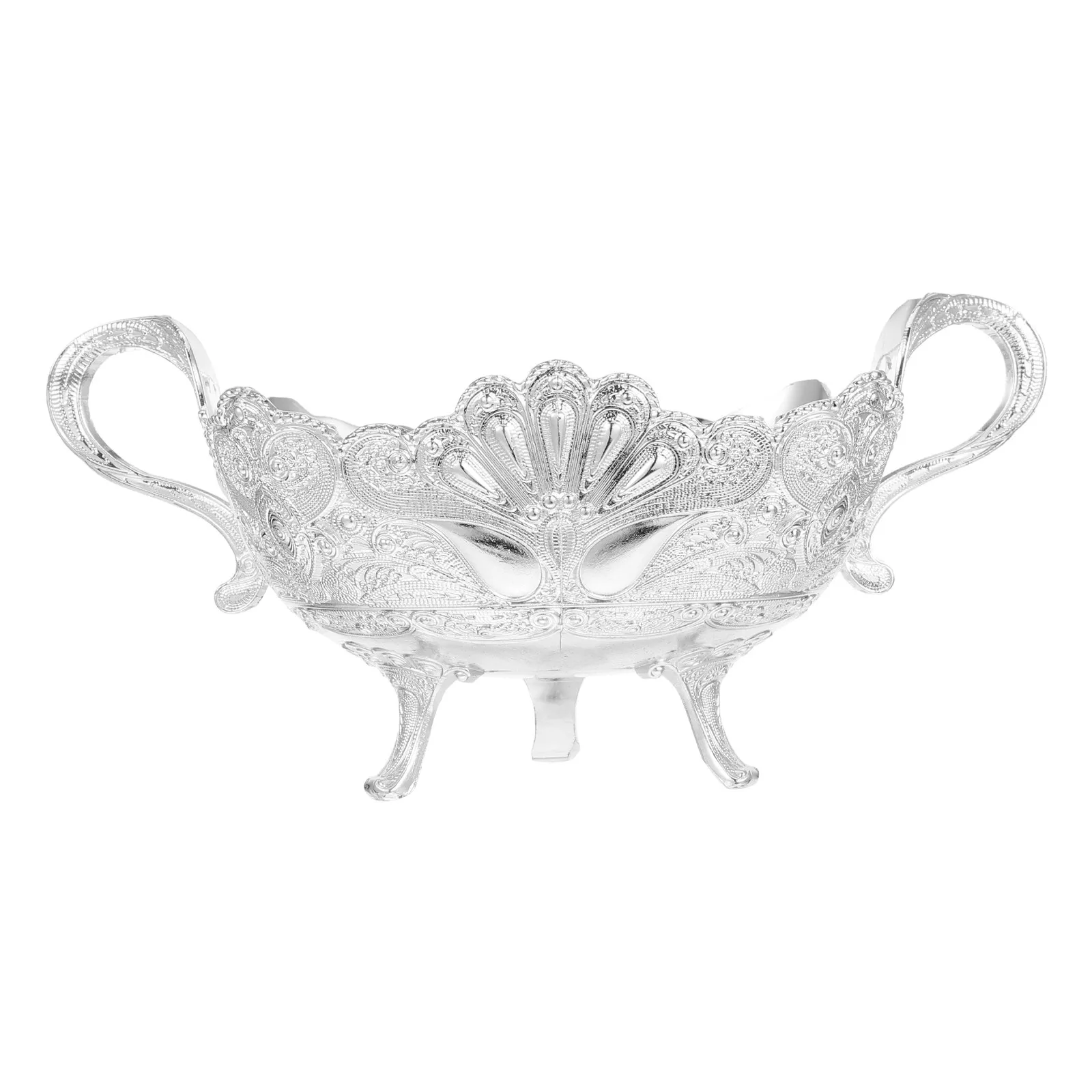 Elegant Silver Footed Fruit Bowl Metal Pedestal Serving Tray for Fruit Storage Snack Display Temple Offering Home Decoration