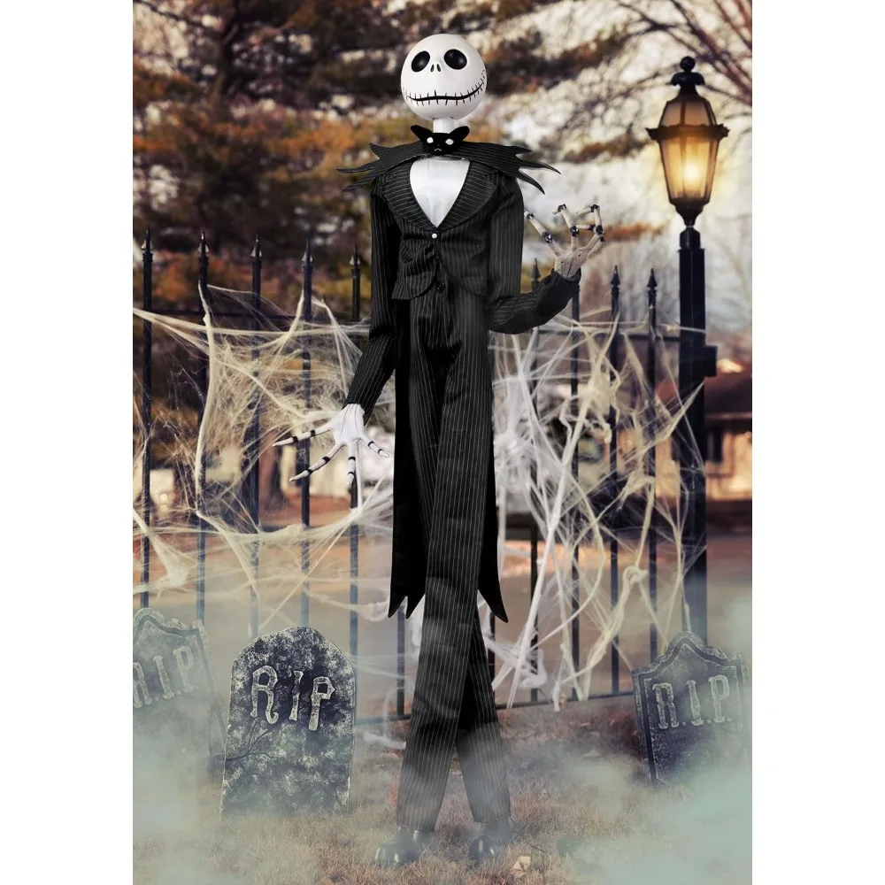 كابوس قبل عيد الميلاد 6ft ديكور متحرك اليقطين الملك هالوين الهيكل العظمي، أسود