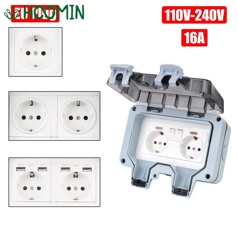 Double EU Socket AC 110~240V Outdoor Wall Power Socket IP66 Weatherproof 16A Power Supply Switch Socket for Home& Garden