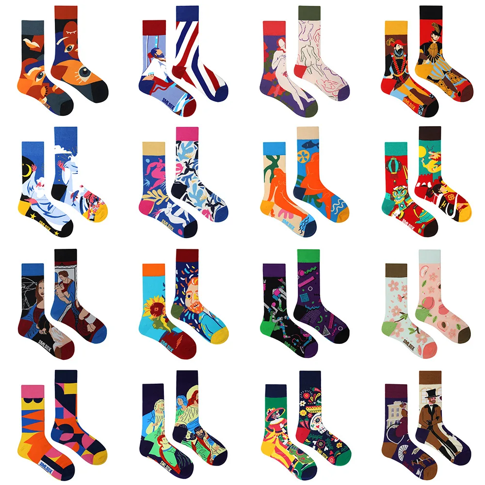 2024 New Animal Pattern Puppy Cat AB Asymmetric Mandarin Duck Trendy Socks Medium Long Tube Cotton Lovers Socks