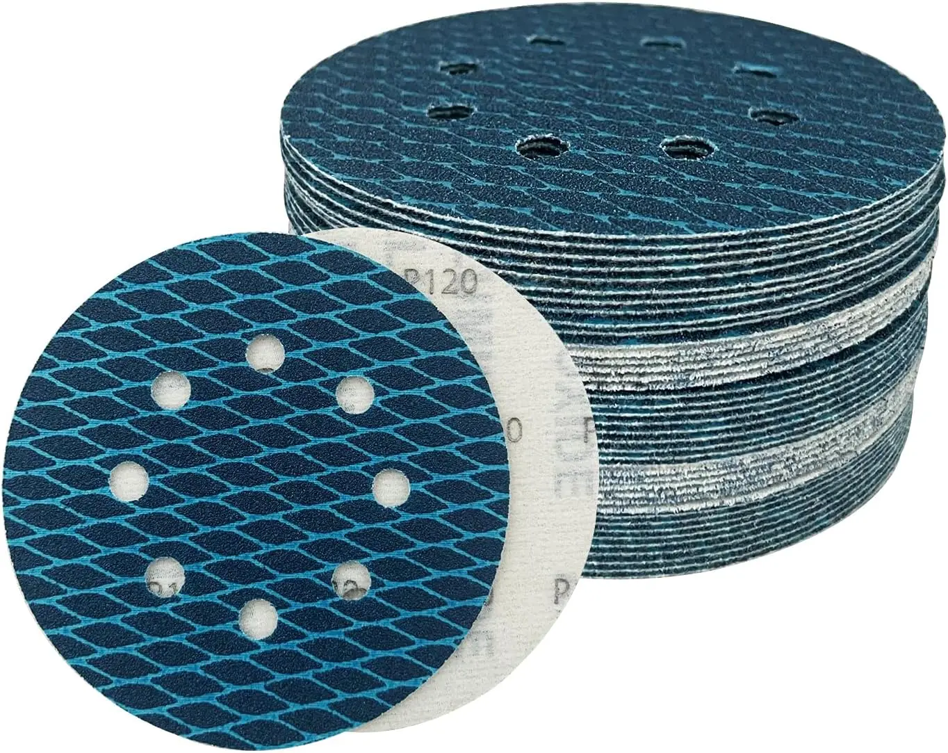 100PC Orbital Sander Blue Dry Wet Velvet Sandpaper 5 Inch 8 Hole Sanding Disc Sand Paper For Anti Blocking Rhombus Sanding Discs