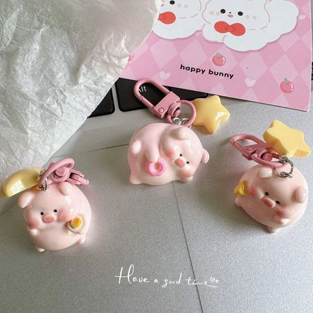 New Cartoon 3D Pink Pig Keychain Cute Pendant Star Buckle Schoolbag Pendant Pig Powder Pig Keychain