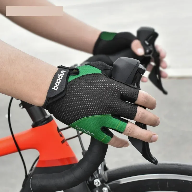 New silicone shock-absorbing riding gloves, outdoor bicycle breathable two-color wear-resistant half-finger riding gloves