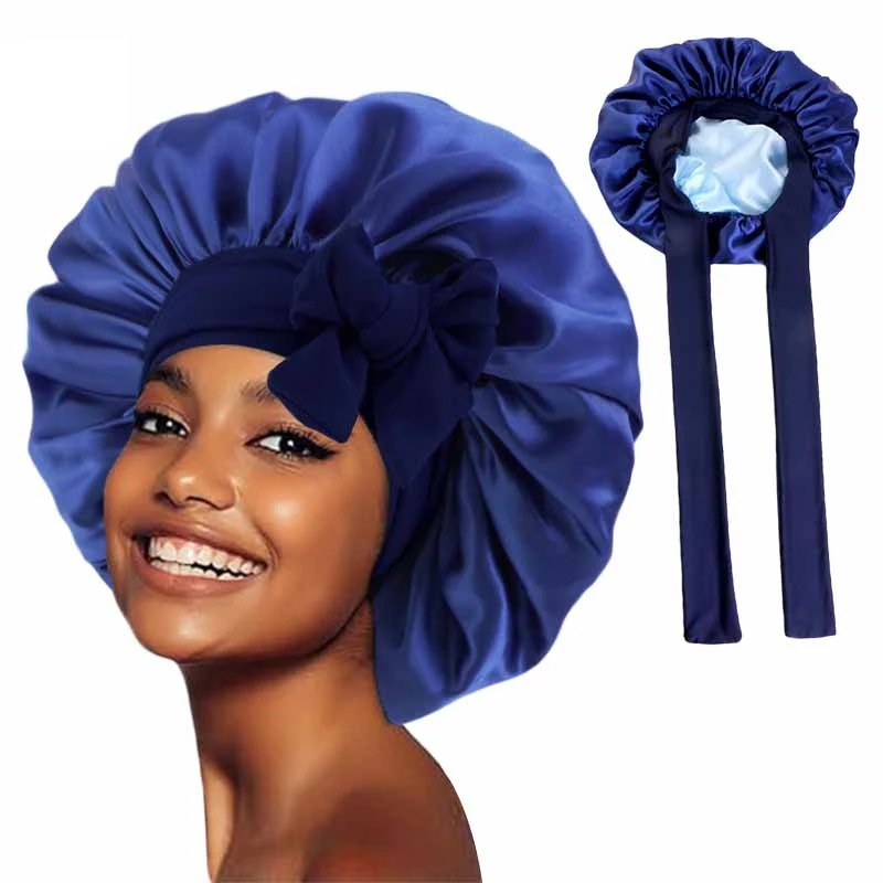 New Women Satin Sleeping Hat Knot Hair Care Salon Makeup Headband Muslim Hijab Head Cover Bonnet Shower Cap Headwear Accessories