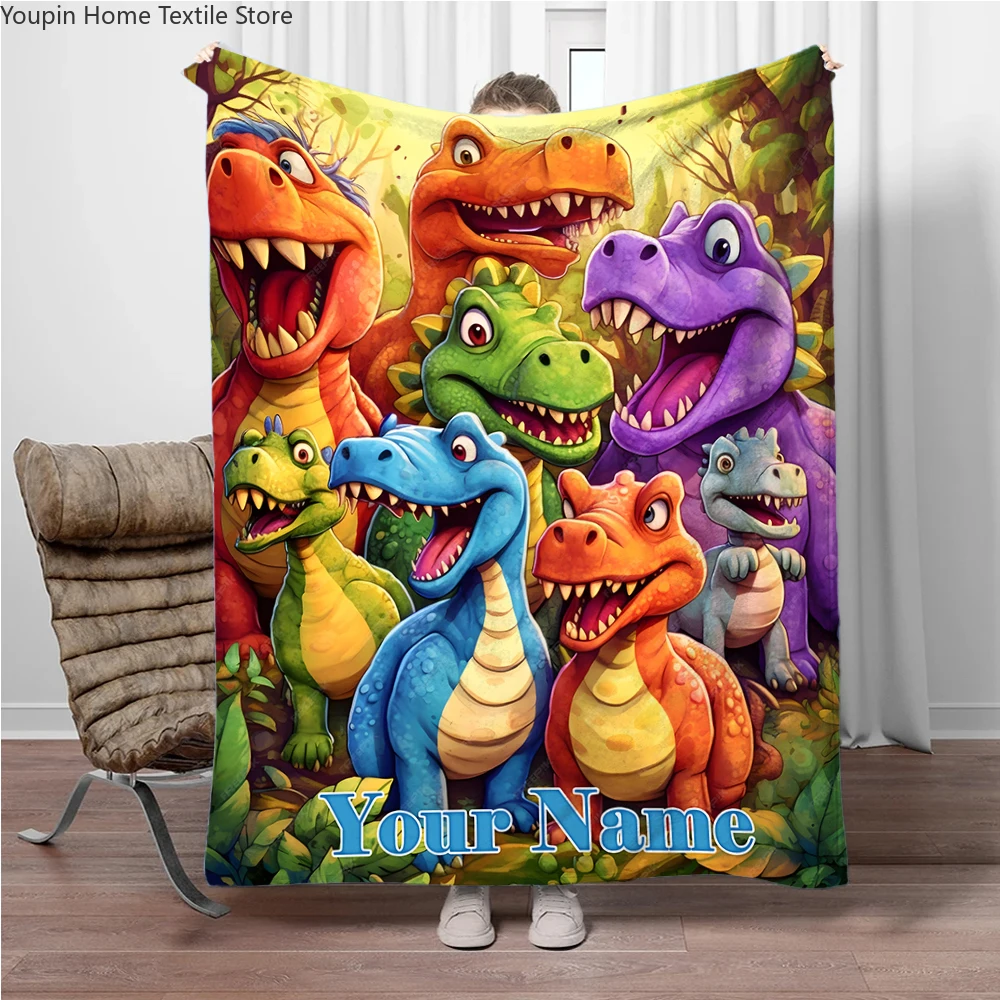

1pc Cartoon Dinosaur Personalized Flannel Fleece Blanket,Custom Name Digital Print,Soft Comfortable Gift Throw for Home/Travel