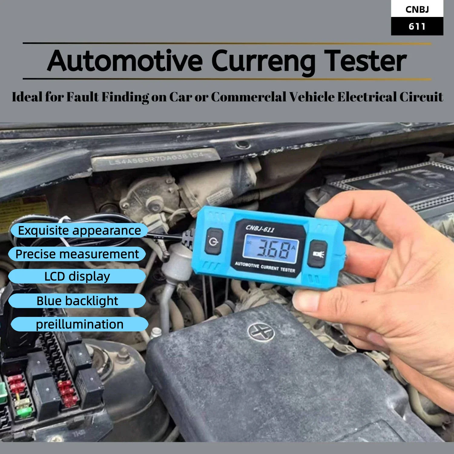 12V Automotive Fuse Current Tester CNBJ-611 Range 0.01~19.99A Car Leakage Analyzer Fault Tester LCD Display Diagnostic Tool