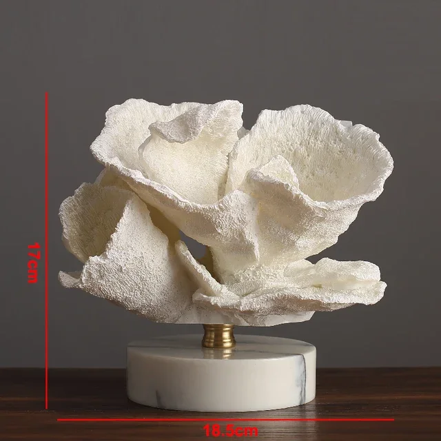 Modern White Simulation Coral Decoration Marble Base Exquisite Resin Coral Crafts Living Room Countertop Decoration Wedding Gift