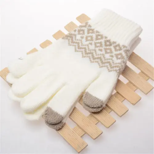 Winter Thick Knitted Touch Screen Gloves Solid Mittens for Mobile Phone Tablet Pad Women Cashmere Fleece Glove