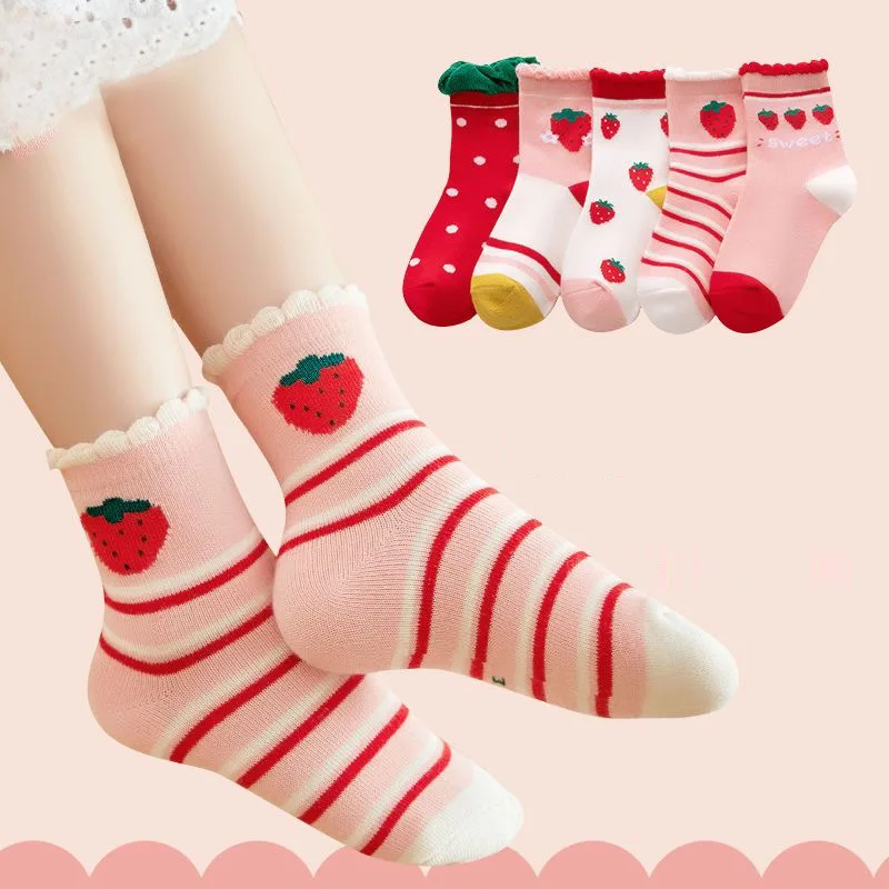 Lawadka 5Pairs/set Children Cartoon Girl Socks Sweat Breathable Baby Socks For Girls 0-13Years Kids Girls Student Sports Sock