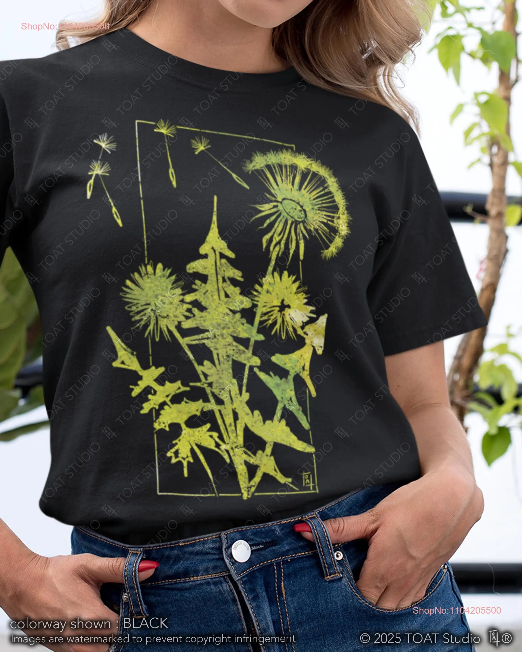 민들레 티셔츠, 꽃, 자연 애호가, 식물, 야생화, 원예 의류, 그림, 여름