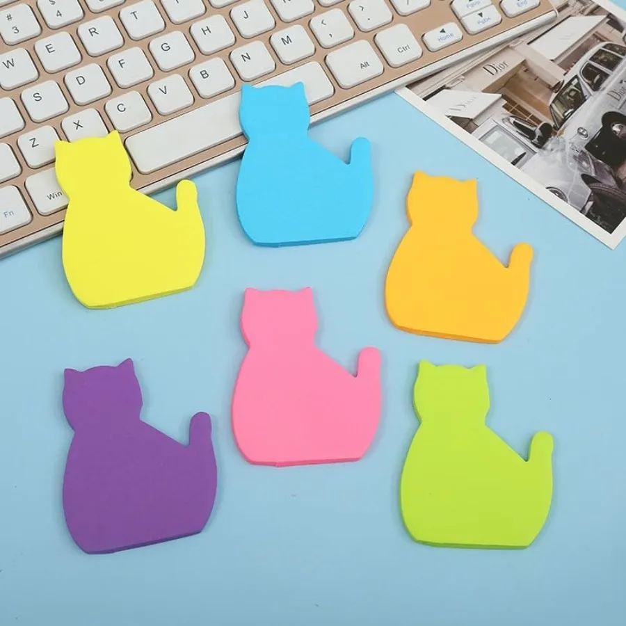 Cute Cat Sticky Notes 6Pack 6 Bright Color Kawaii Sticky Notes for Cats Lover 6 Colors Shape 1