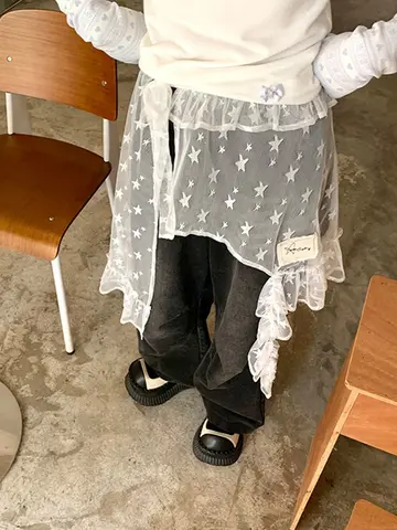 레이스 반바지 스커트 A라인 한국 스타일 자연 허리 레이어드 반바지 스커트 하프 스커트 반바지 스커트 하프 스커트